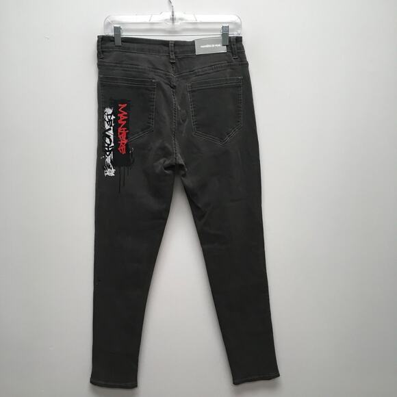 Maniere De Voir Mens Black Gray 2 Pc Set Denim Jacket M Graffiti Skinny Jeans 34 - Picture 14 of 16